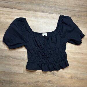 🖤 Women’s Black Puff Sleeve Smocked Crop Top 🖤